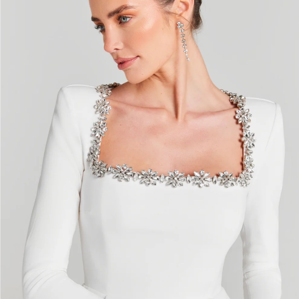 NADINE MERABI KIMBERLY White Dress with Silver Details - Picture 5 of 14